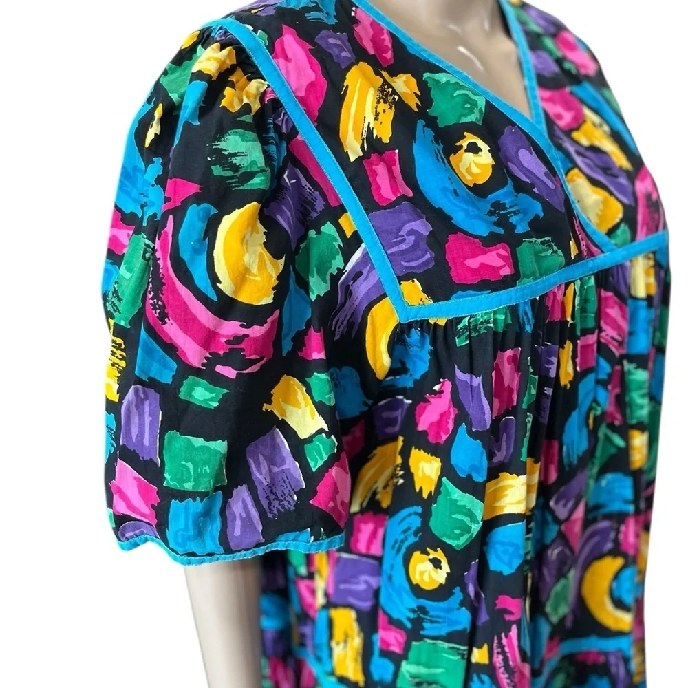 Vintage kaftan neon abstract 1980’s tiered muumuu-M